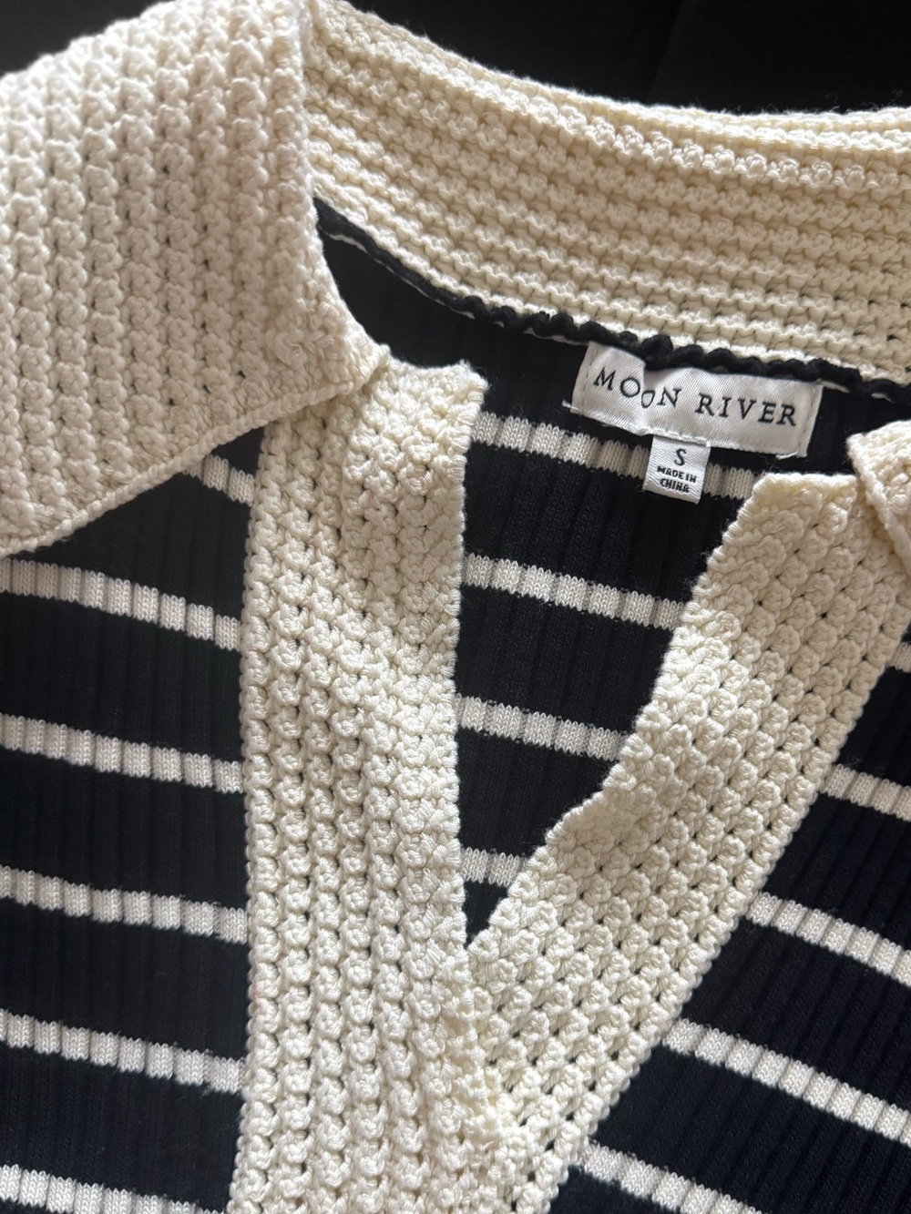 Moon River Stripe Long Sleeve Twofer Midi Dress In Black and Cream - Picture 3 of 4